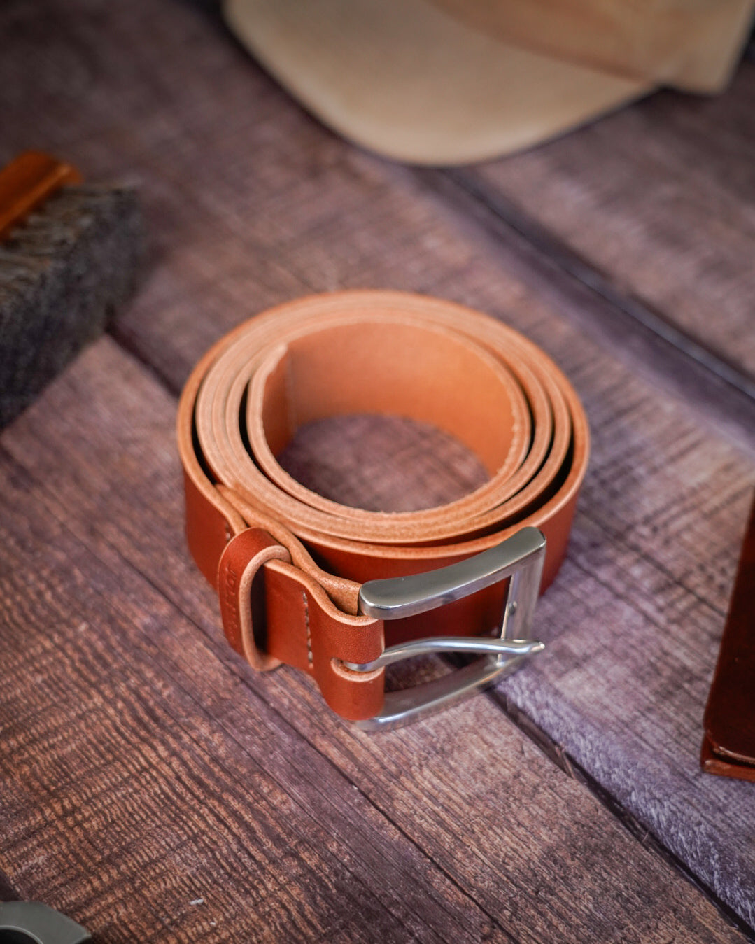 Leather belt - Cognac (mid/dark brown)